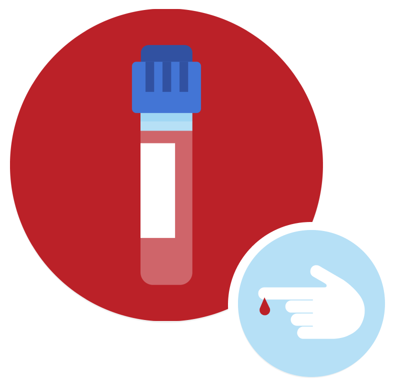 Blood vial and finger with blood drop